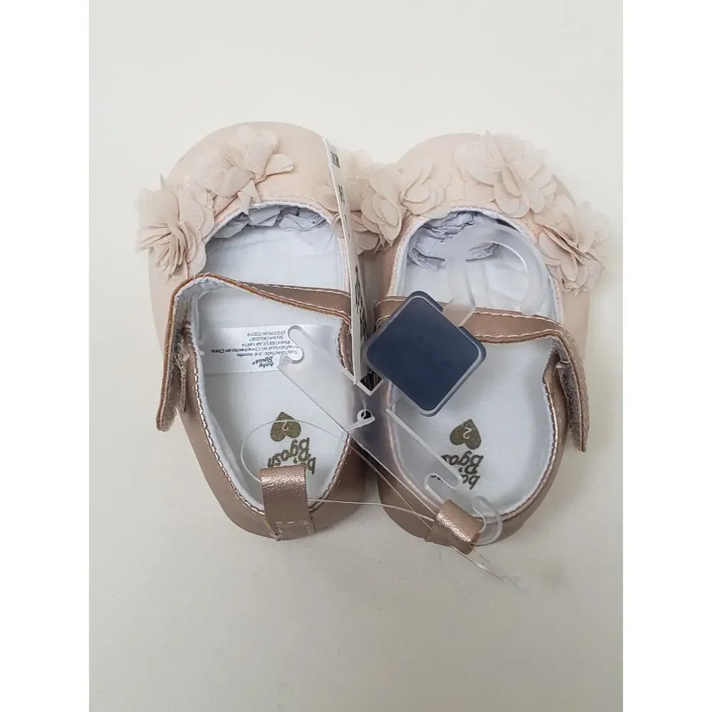 Baby Bgosh Flower Ballerina Style Velcro Slide on Shoes - Size 2 3-6 Months